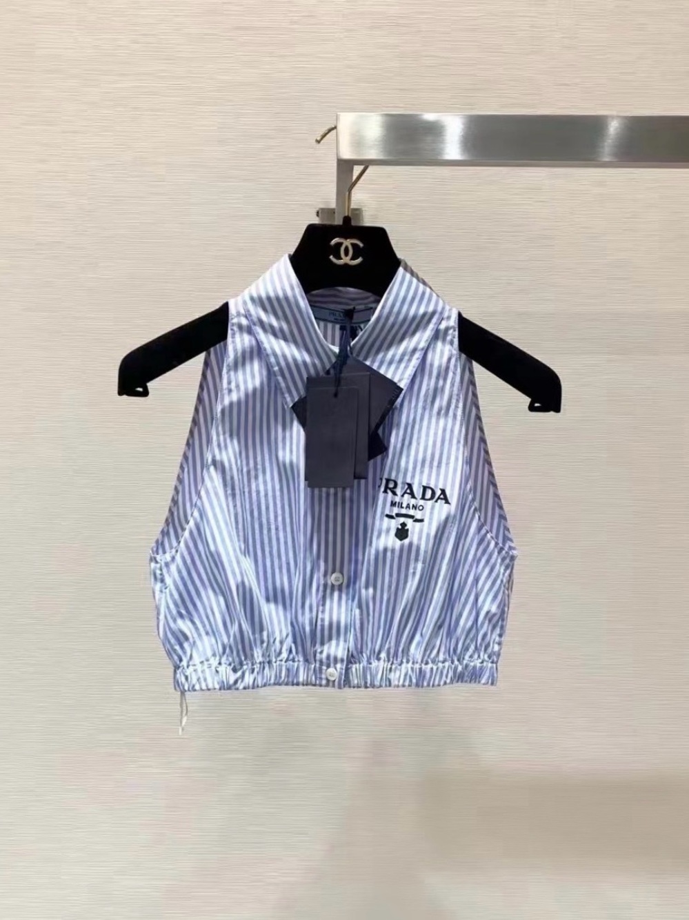 🚩steal Prada Blue and White Striped Logo Shirt